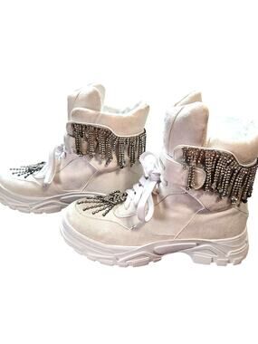 Shane Justin 6  White Rhinestone High Top Women's Tennis Shoes Athletic Sneaker